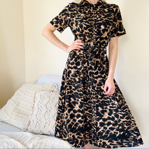 Walter Baker Dresses & Skirts - WALTER BAKER Leopard-print crepe shirt midi dress
